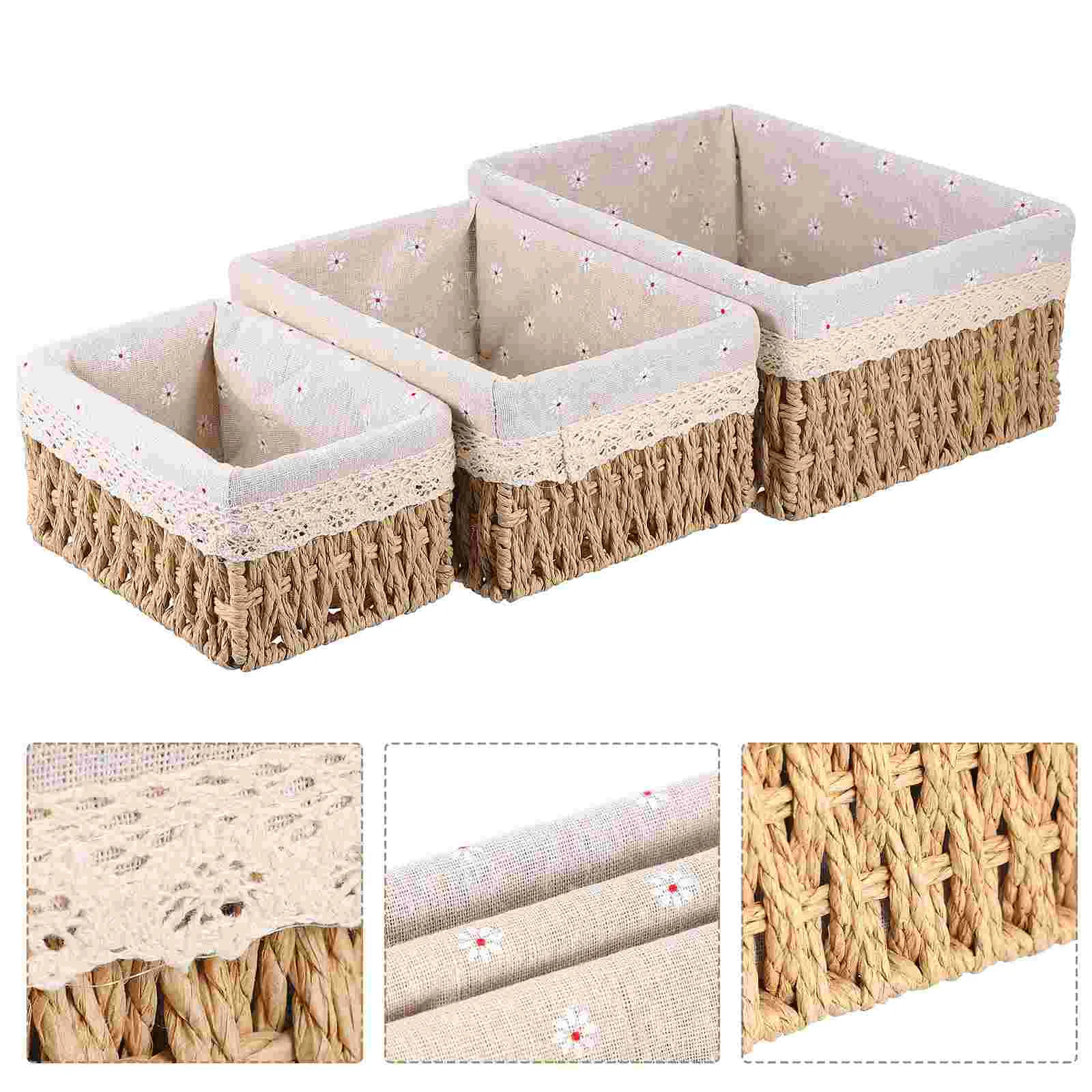 

3 Pcs Bins Rattan Storage Basket Baskets for Shelves Sundries Organizer Toy Beige Office