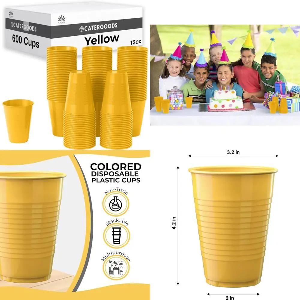 

Disposable Yellow Party Cups 12 Oz - 600 Count - BPA Free - Durable Cups for Celebrations