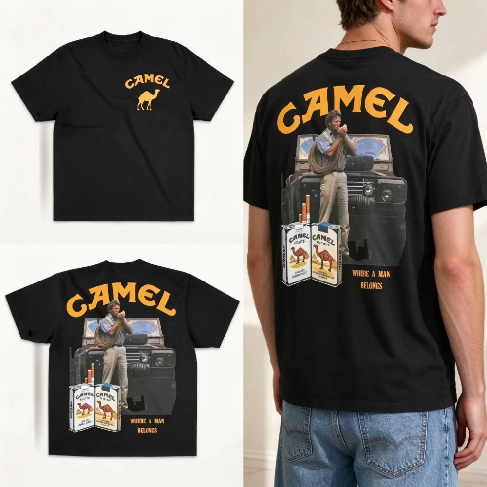 2026 Camel Vintage Cotton T Shirt Men Retro Car Camel Logo Print Short Sleeve Tee Summer Casual Streetwear Oversized T-shirt