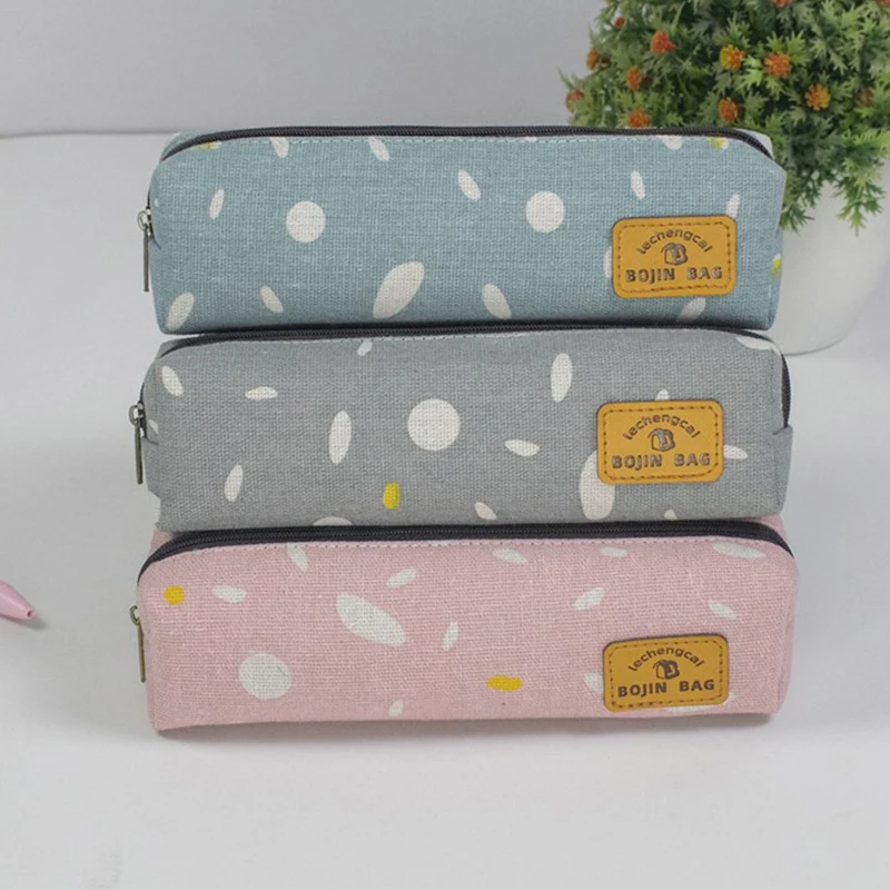 Small Fresh Raindrop Pattern Pen Bag Large Capacity Square Student Pen Bag Student Cute Canvas Pen Bag