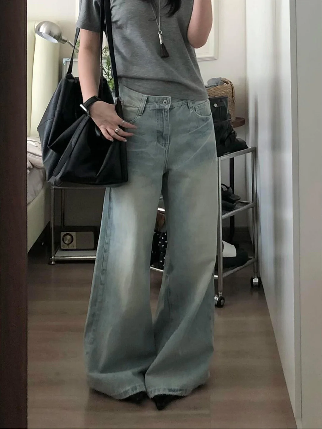 

Summer 2026 Slim Fit American Style Wide Leg Jeans Women's Loose Thin Washed Denim Pants Tapered Version Floor Length