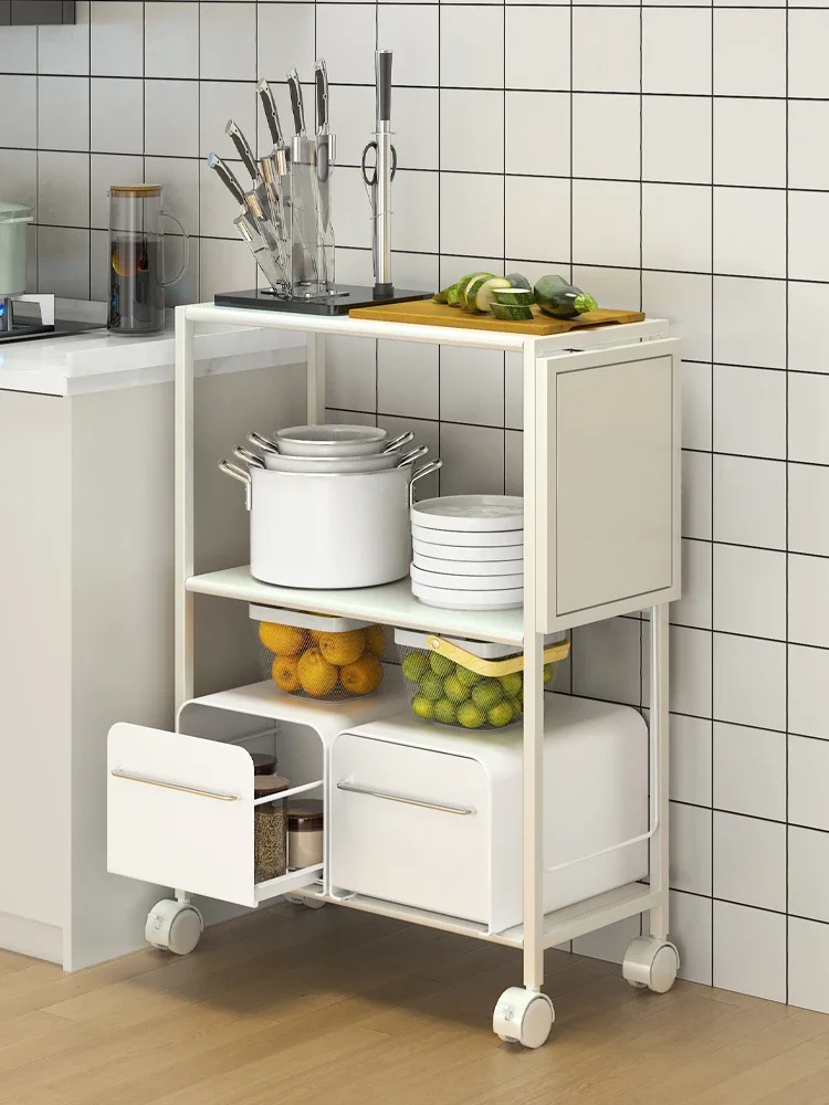 Multi-functional workbench for storing narrow side cabinets in dining car.