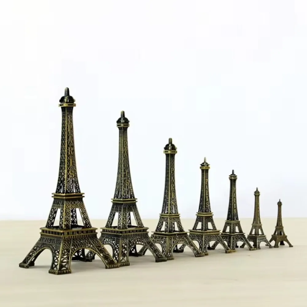 Alloy Metal Collectible Figurine Structure Theme Tabletop Ornament Eiffel Tower Statue Decor for Home Office Bar Shelf 7 Sizes