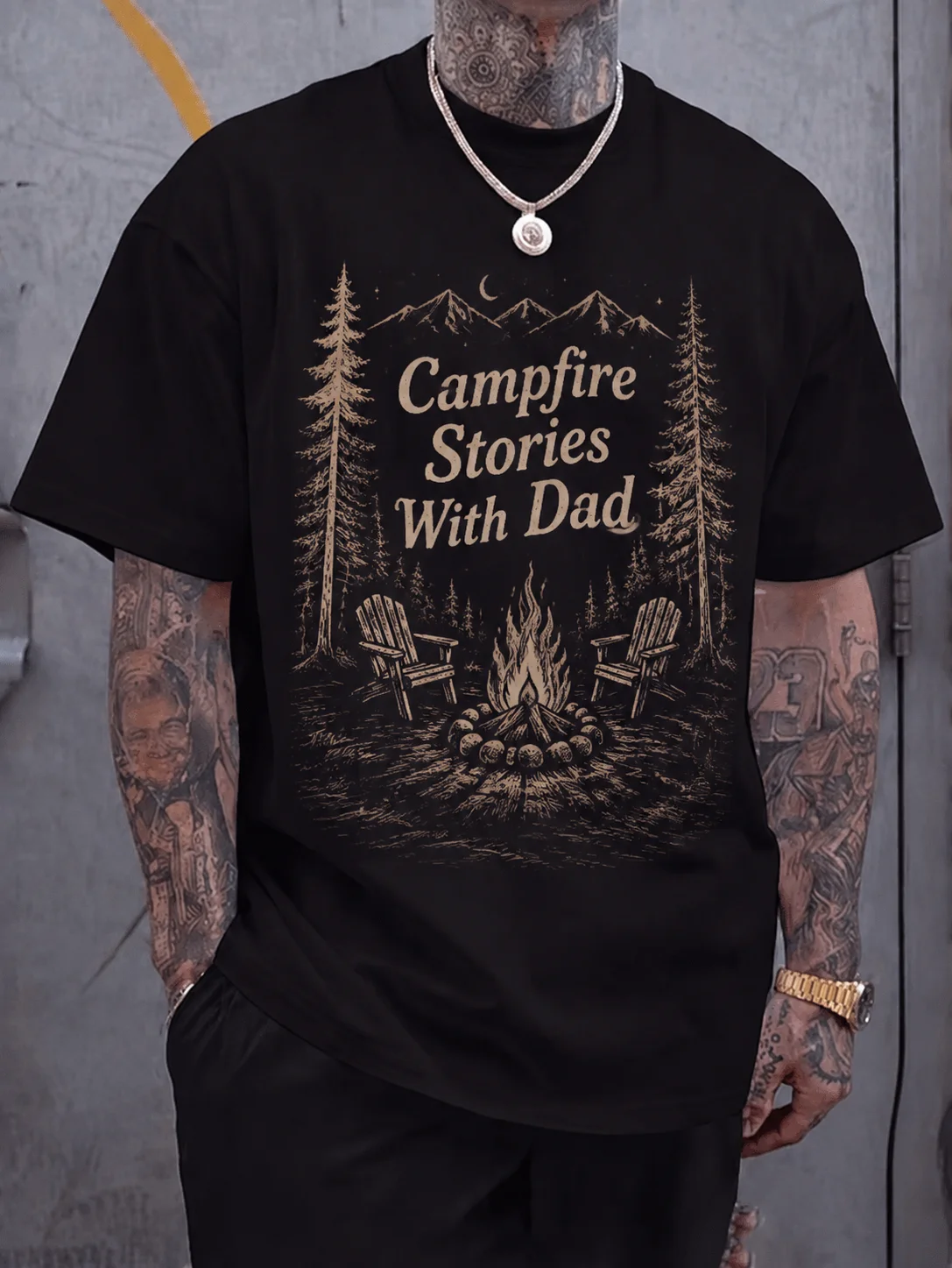 

Men Graphic t Shirt Short Sleeve Classic Fit Vintage Campfire Dad Print Outdoor Camping Streetwear Casual Soft Cotton Blend