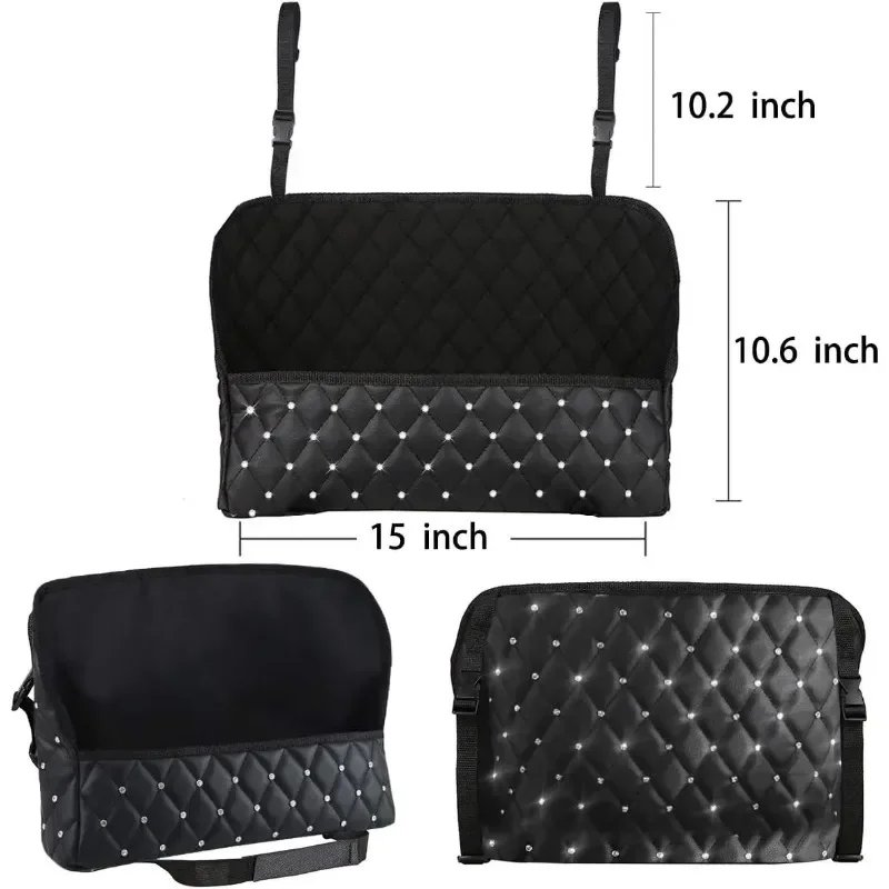 Car Purse Holder Between Seats Car Organizer PU Leather Universal Car Storage Net Bag Auto Seat Back Organizer Large Capacity