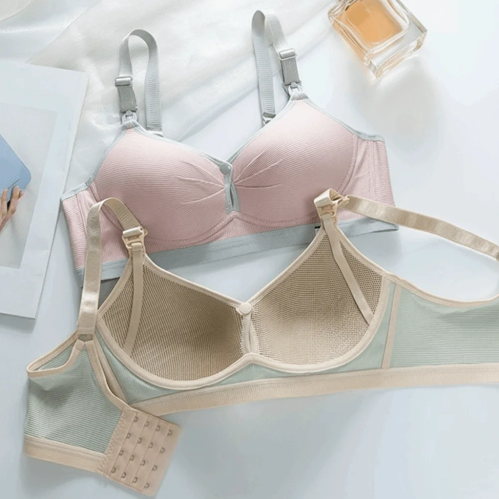 Pure Cotton Double Button Breastfeeding Bra Seamless Breathable Anti Sagging Maternity Bra No Underwire Soft Comfortable