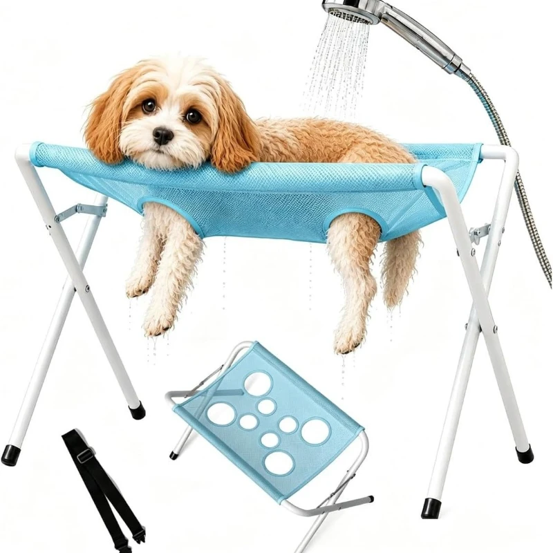 Pet Grooming Hammock—Pet Bathing and Grooming Bed for Cats and Dogs; Foldable, Scratch- and Bite-Resistant Grooming Stand