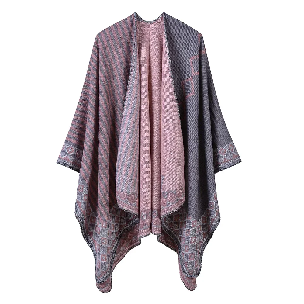 Women's Autumn Winter Stripe Office Air Conditioning Room Korean Warm Shawl Thickened Warm Shawl Cape Ponchos Lady Coat