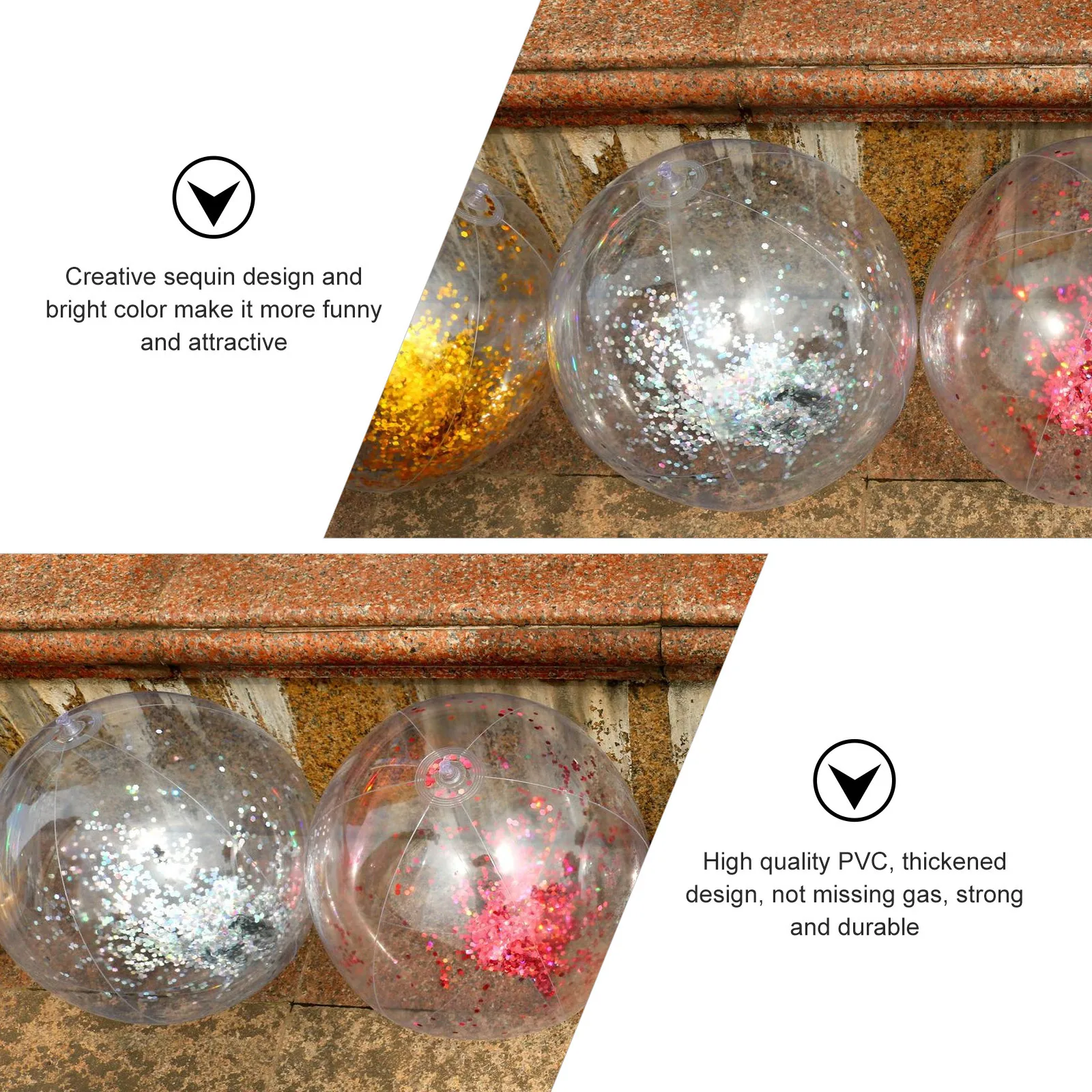 3 szt. Nadmuchiwane piłki plażowe z błyszczącymi cekinami, żywe kolory, zabawki do zabawy w wodzie na świeżym powietrzu na imprezy, spotkania i rodzinne rozrywki.