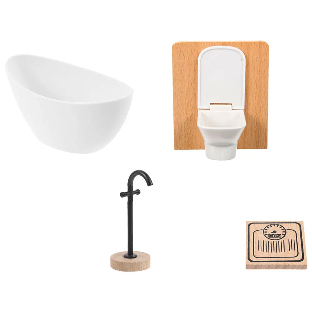 

Набор аксессуаров для кукольного домика: миниатюрная ванна, туалет, душевая кабина в масштабе 1:12 для декора творческой игровой комнаты