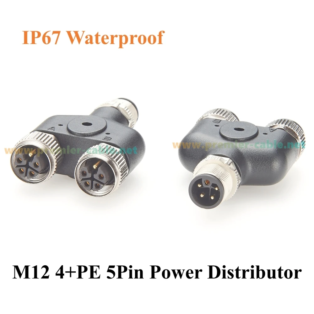 Profinet M12 L-Code 5Pin Y Splitter Adapter 63V 16A Male to Dual Female Power Distributor T Circular Connector Power Supply