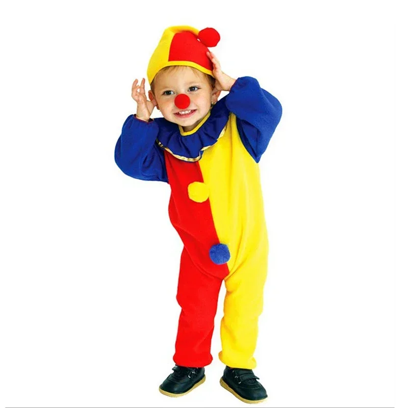 Mn1 crianças carnaval palhaço circo cosplay trajes de halloween crianças meninos meninas bebê aniversário festa de halloween macacão hat8/yg