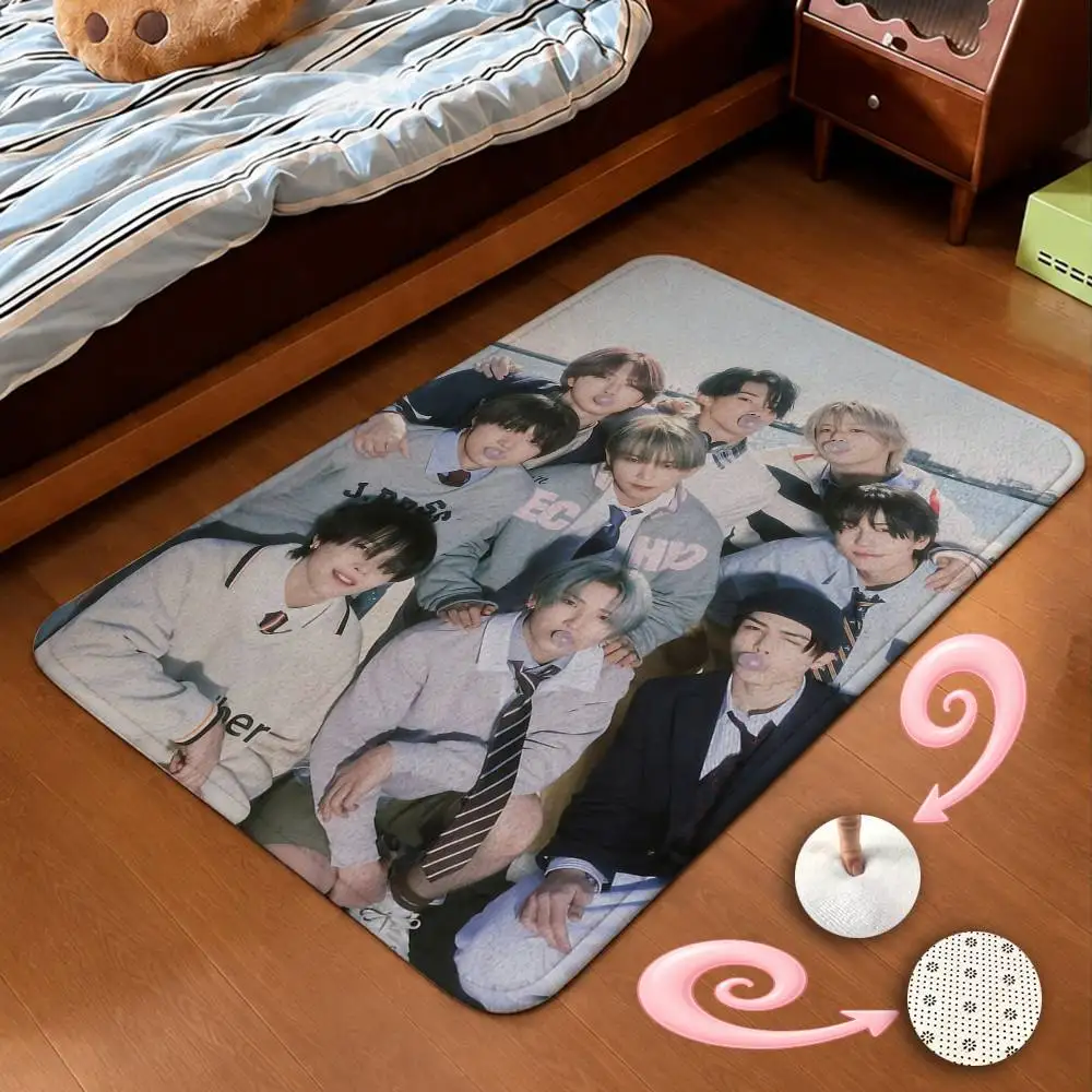 J-POP and-Team Tour Short Plush Non-Slip Floor Mat, Easy to Clean, for Bathroom Door & Bedroom Door