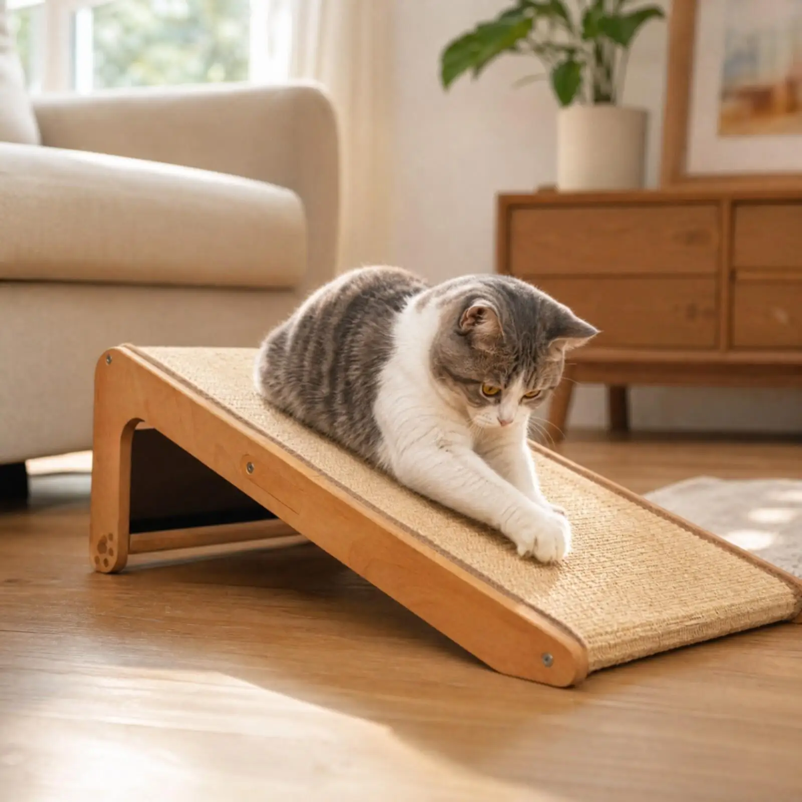 Wooden Cat Scratching Board Furniture Protector Scratching Board with Wood Frame Sisal Cat Scratcher for Homes, Apartments