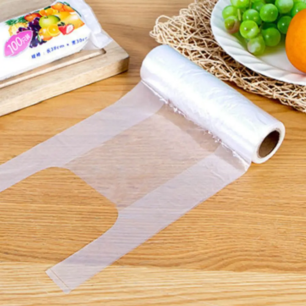 

100PCS Transpare Roll Fresh-keeping Bags Refrigerator Food Saver Bag Food Preserving Storage Bags With Handle