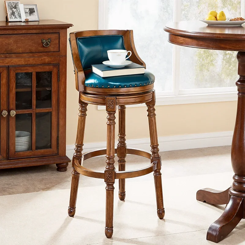 Household European solid wood bar chair round stool high stool backrest