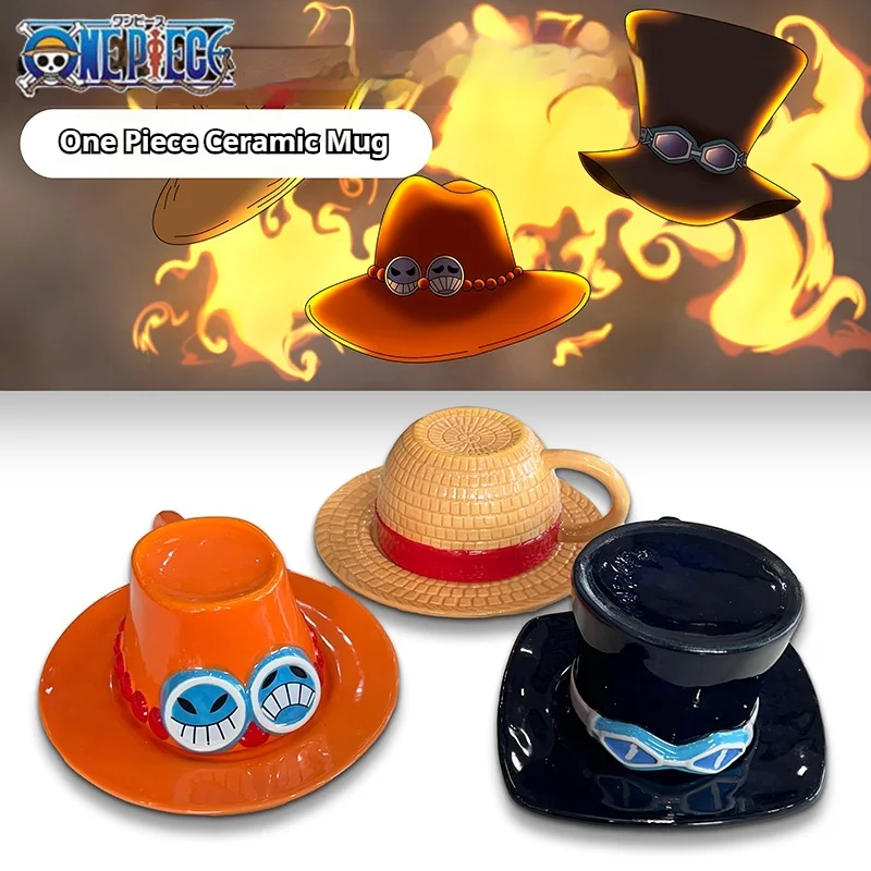 One Piece Luffy Ace Sabo Hat Cup Cartoon Characters Kawaii Cup Desktop Decoration Coffee Milk Cup Cartoon Holiday Gifts Around