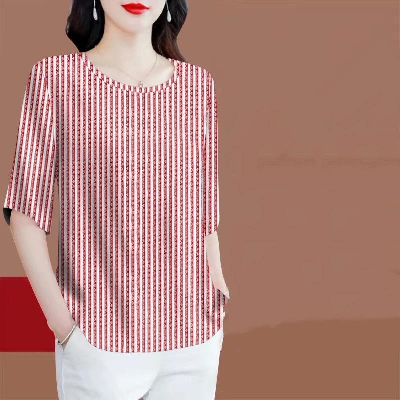 Black Striped All-match T Shirts Summer New Short Sleeve O-neck Plus Size Loose Vintage Tops Tees Fashion Casual Women Clothing