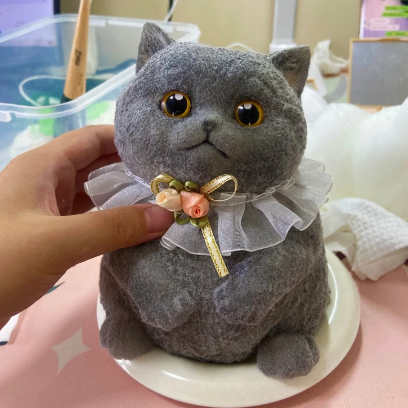 17cm Simulation Silicone Cat Soft Rebound Handmade Toy with Cloth Basket Bionic Kitten Birthday Gifts Ornament