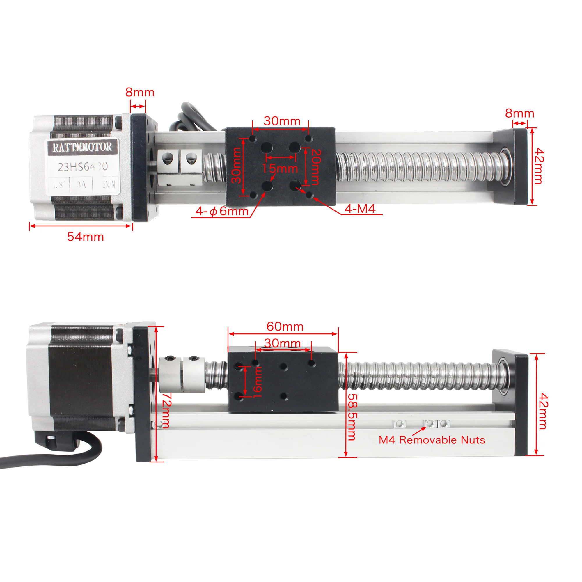 Imagem -02 - Cnc Atuador Linear Ferroviário Movimento Slide Tabela Parafuso de Esfera Sfu Nema 23 Motor de Passo Cbx1605 100 mm 200 mm 300 mm 400 mm 500 mm eu Stock