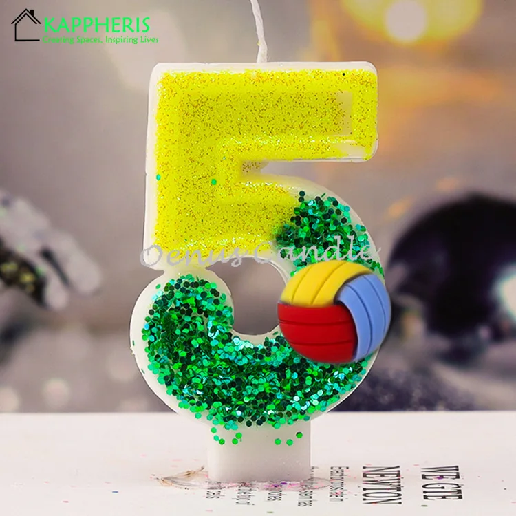 Volleyball Children's Birthday Candle Smokeless Birthday Candles Numbers Yellow Green Glitter Original Birthday Candles Boys