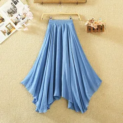Korean Solid Color All-match Irregular Folds Skirt Women's Clothing Casual Fashion Elastic High Waist Midi Skirts for Female