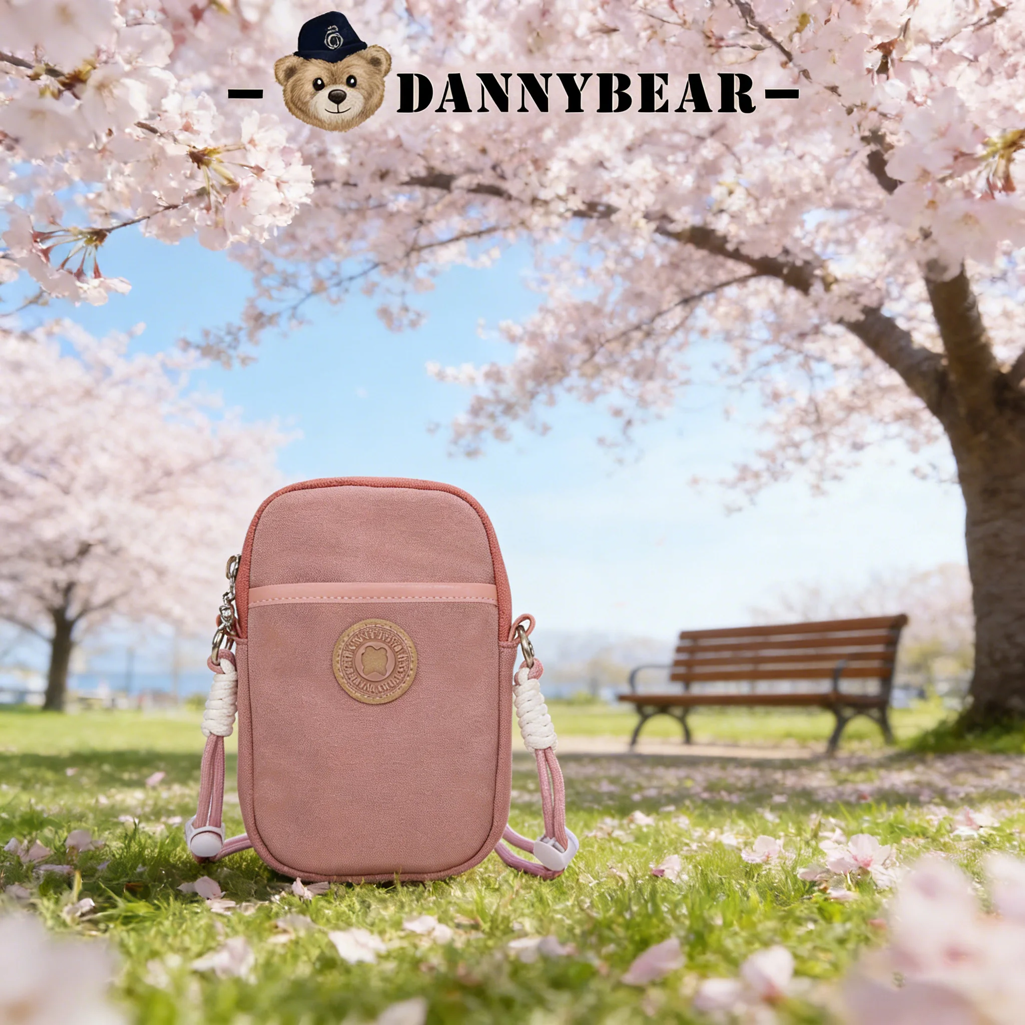 

Danny Bear Pink Mini Crossbody Phone Bag for Women, Lightweight Nylon Shoulder Purse, Casual Daily Travel Small Handbag