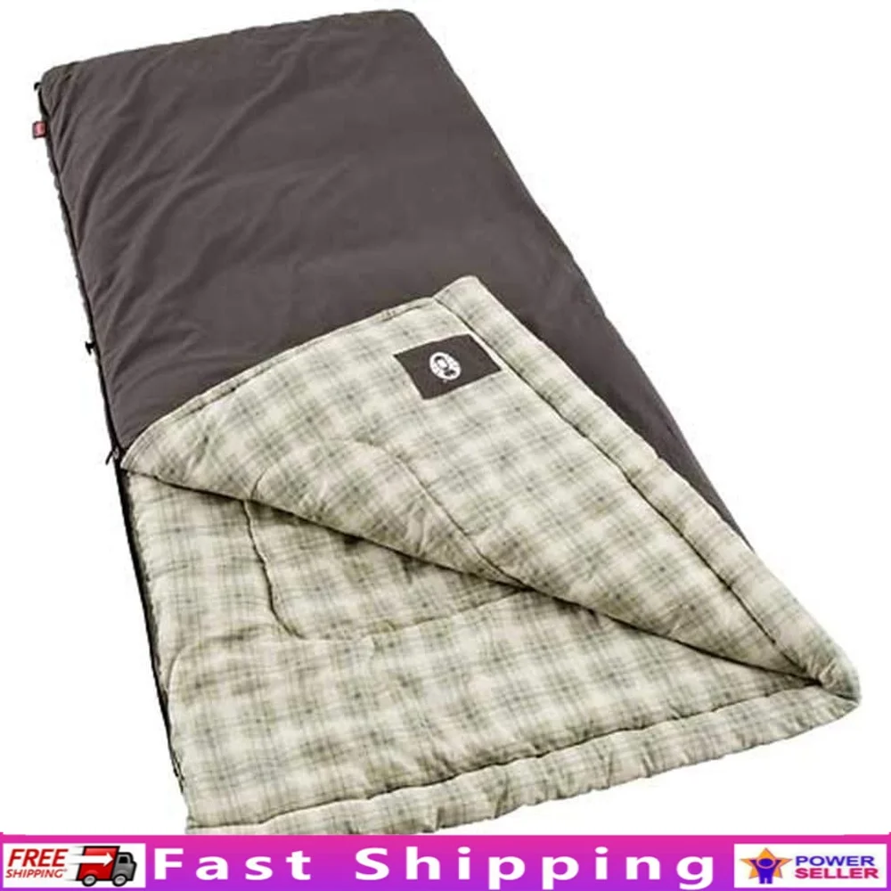

Big Tall Cold Weather Sleeping Bag 10F Flannel Insulated Camping Adults No Snag Zipper Machine Washable 4 Season Travel Friendly