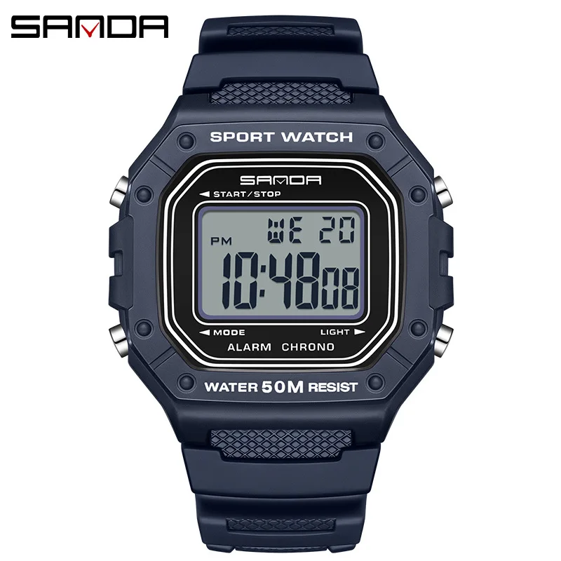 

SANDA 2156 Fashion Men's Watch Electronic Water Resistant Sport Watches Big Dial Led Digital Wristwatches Stopwatches For Man