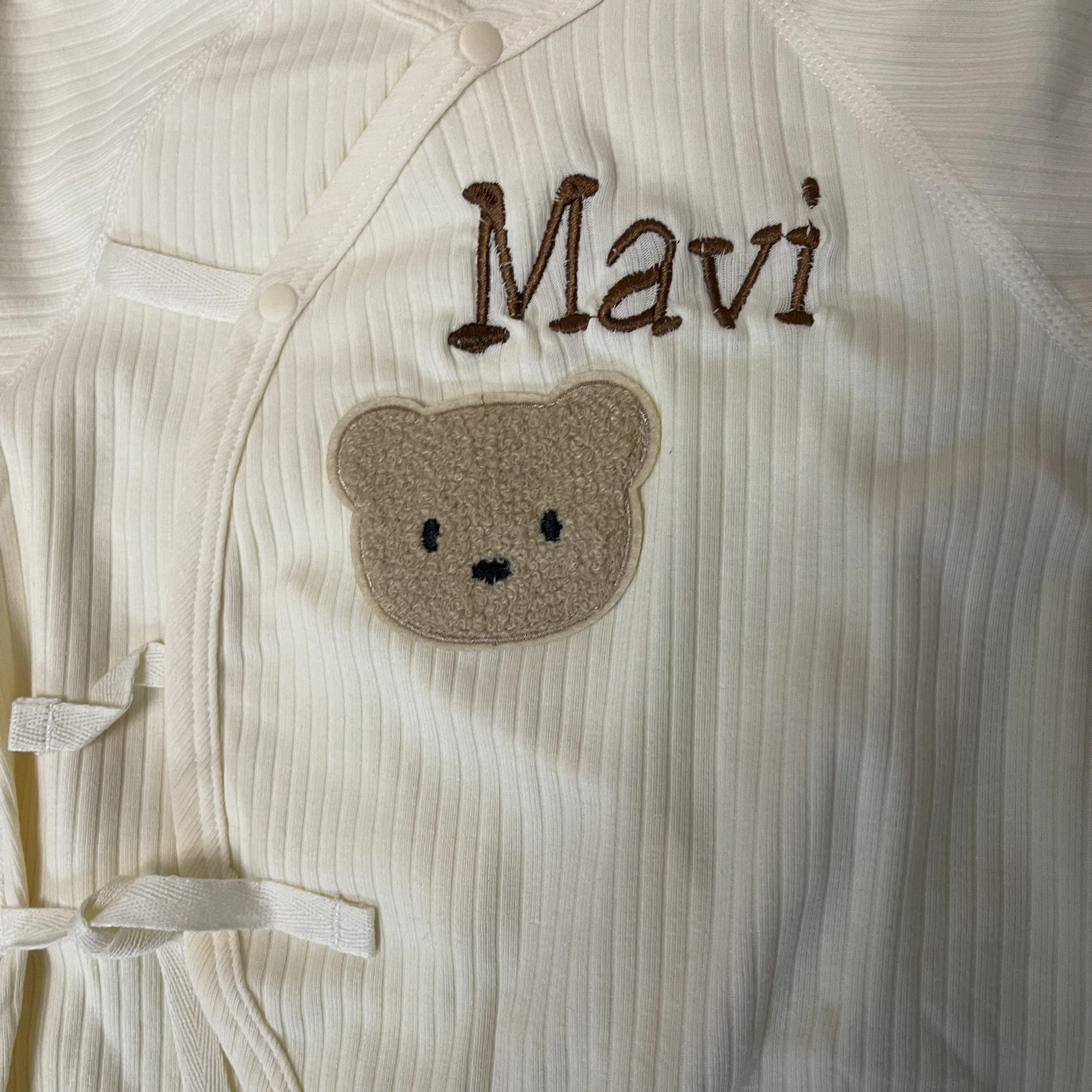 Custom Clothing For Boys And Girls Soft Long Sleeved Jumpsuits With Custom Names Embroidered Teddy Bear Newborn Bottomed Pajamas