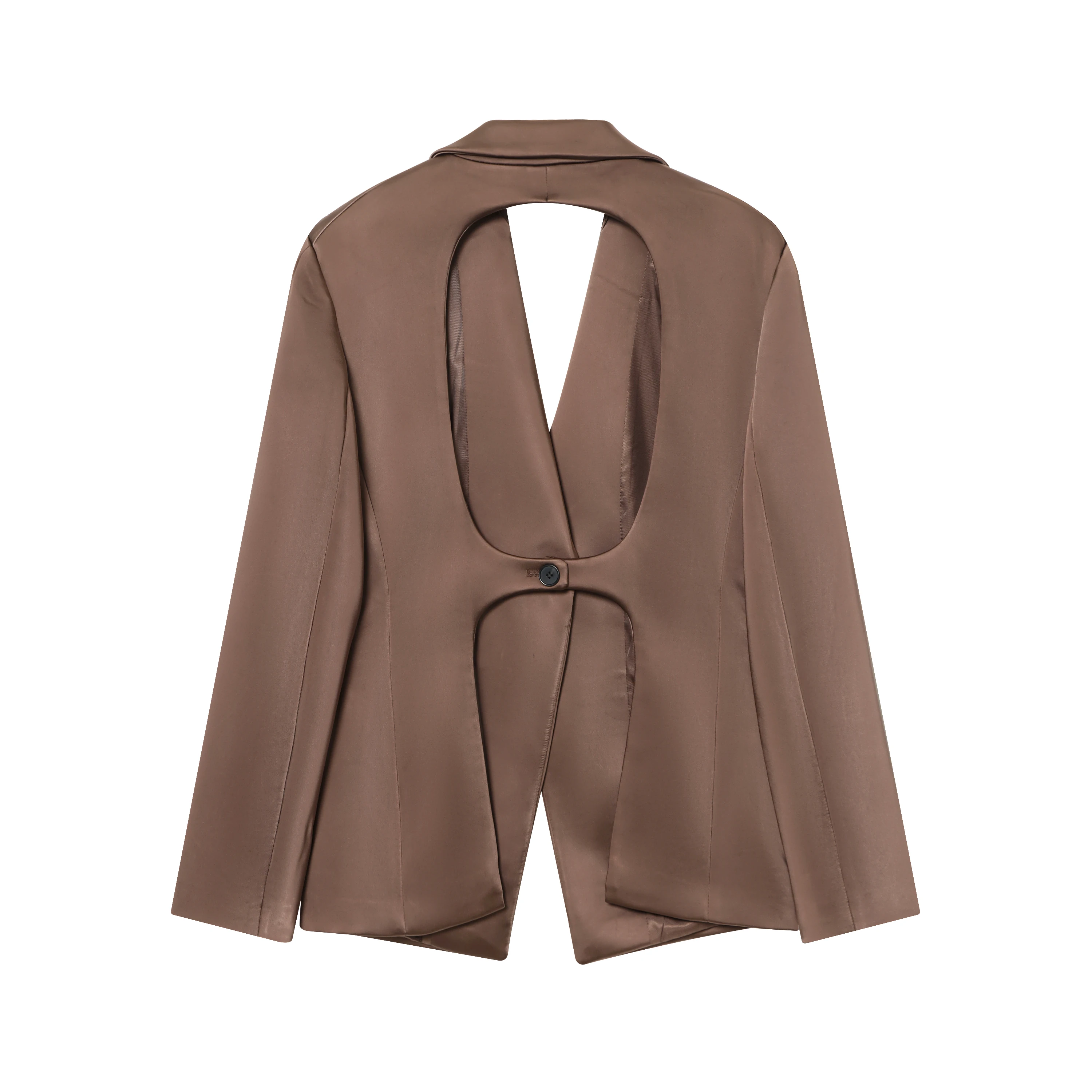 YYAHAHAS Backless Satin Texture Blazers Women Fashion Autumn Back Hollow Design Long Sleeve Single Buckle Suits Jacket Coats