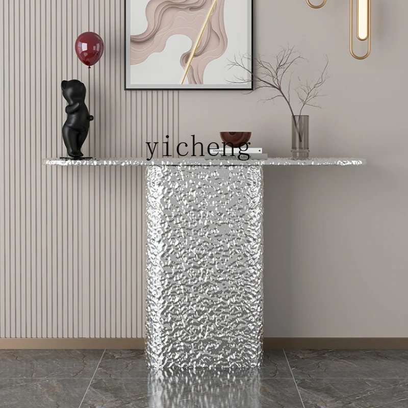 Tqh High-End Hallway Table Wall-Mounted Stainless Steel Water Ripple Table a Long Narrow Table Modern Minimalist