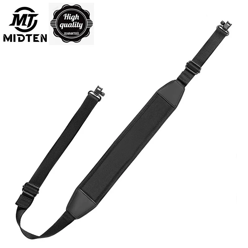 MidTen 1PCS Black Adjustable Nylon 2 Point Rifle Gun Sling With Ring Shoulder Padded Strap Tactical Hunting Accessory