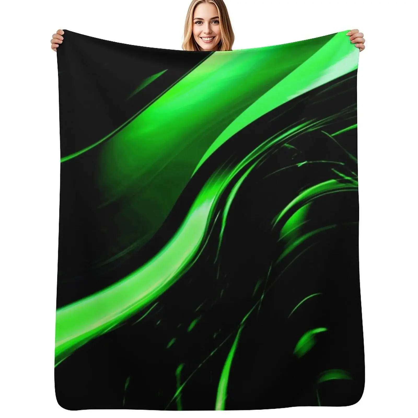 

Lime Florescent Green and Black Swirling Abstract Design Pattern Throw Blanket Decorative Beds Camping Soft Plaid Blanket