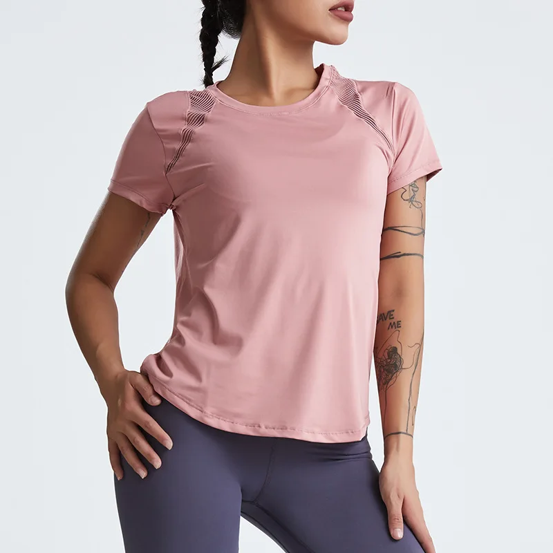 Ropa de Yoga suelta para mujer, Tops de manga corta para correr, ropa de secado rápido, camisetas cortas deportivas, ropa de Fitness hueca, blusas