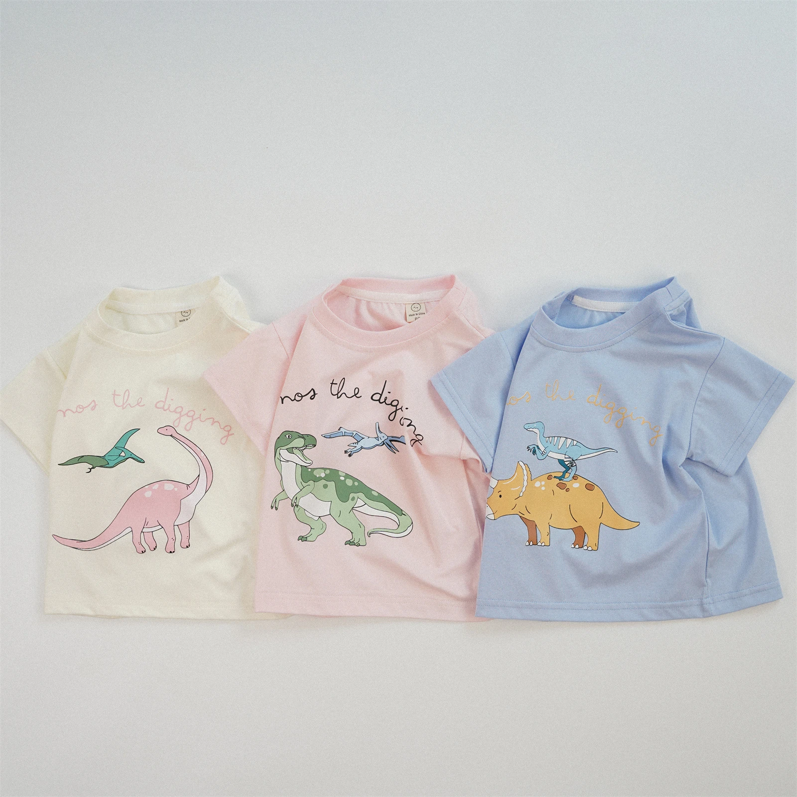 Baby Boys And Girls Printed Dinosaur T-shirt Tops Summer Kids Clothing Loose Fashion Popular Cartonn Tees Short Sleeved Tshirts