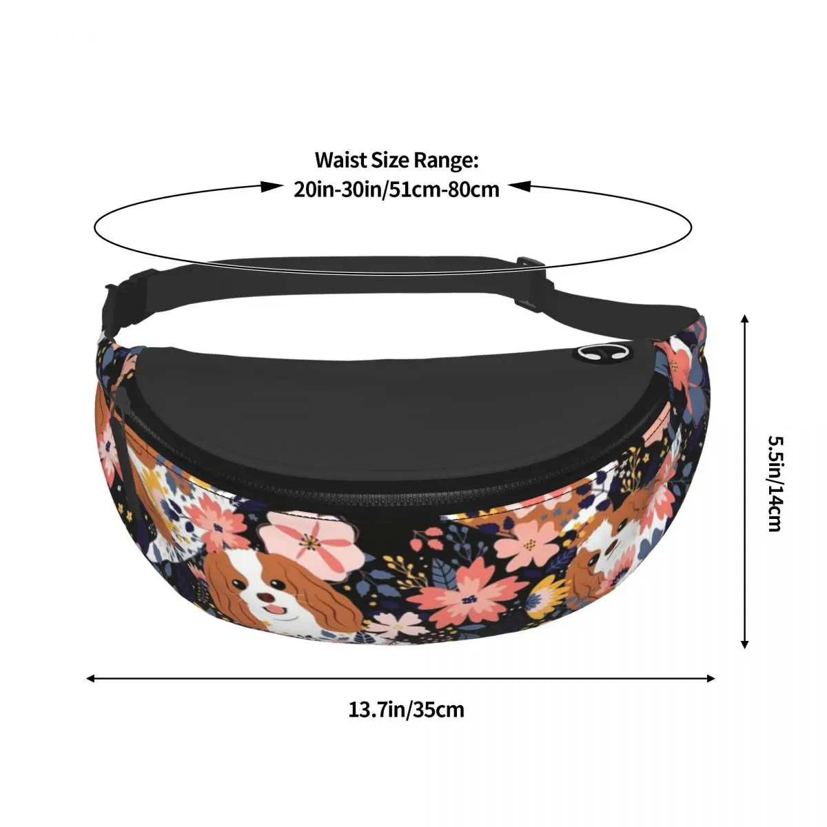 Cute Cavalier King Charles Spaniel Garden Fanny Pack para Homens Mulheres Cool Dog Crossbody Cintura Bag Viajando Telefone Money Pouch