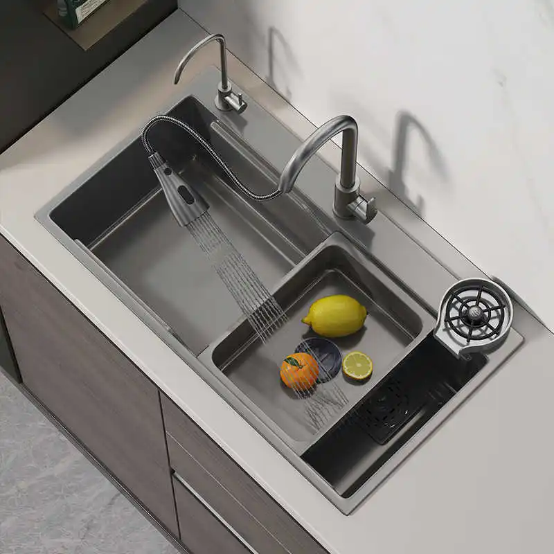 

Большая настольная раковина с одним слотом, раковина для овощей, раковина из нержавеющей стали, нанопокрытие, утолщенная кухонная раковина из нержавеющей стали, бытовая