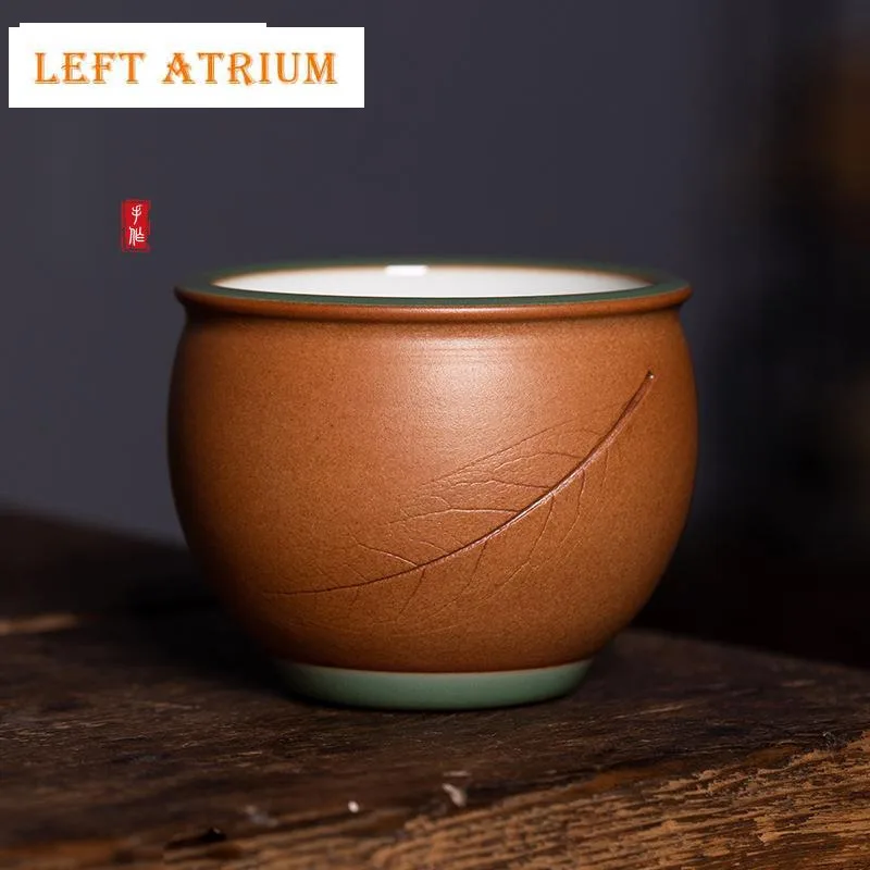 

160ml Longquan Celadon Teacup Handmade Engrave Leaf Master Single Cup Raw Ore Bubble Tea Bowl Coffee Mug Kung Fu Teaware Gifts