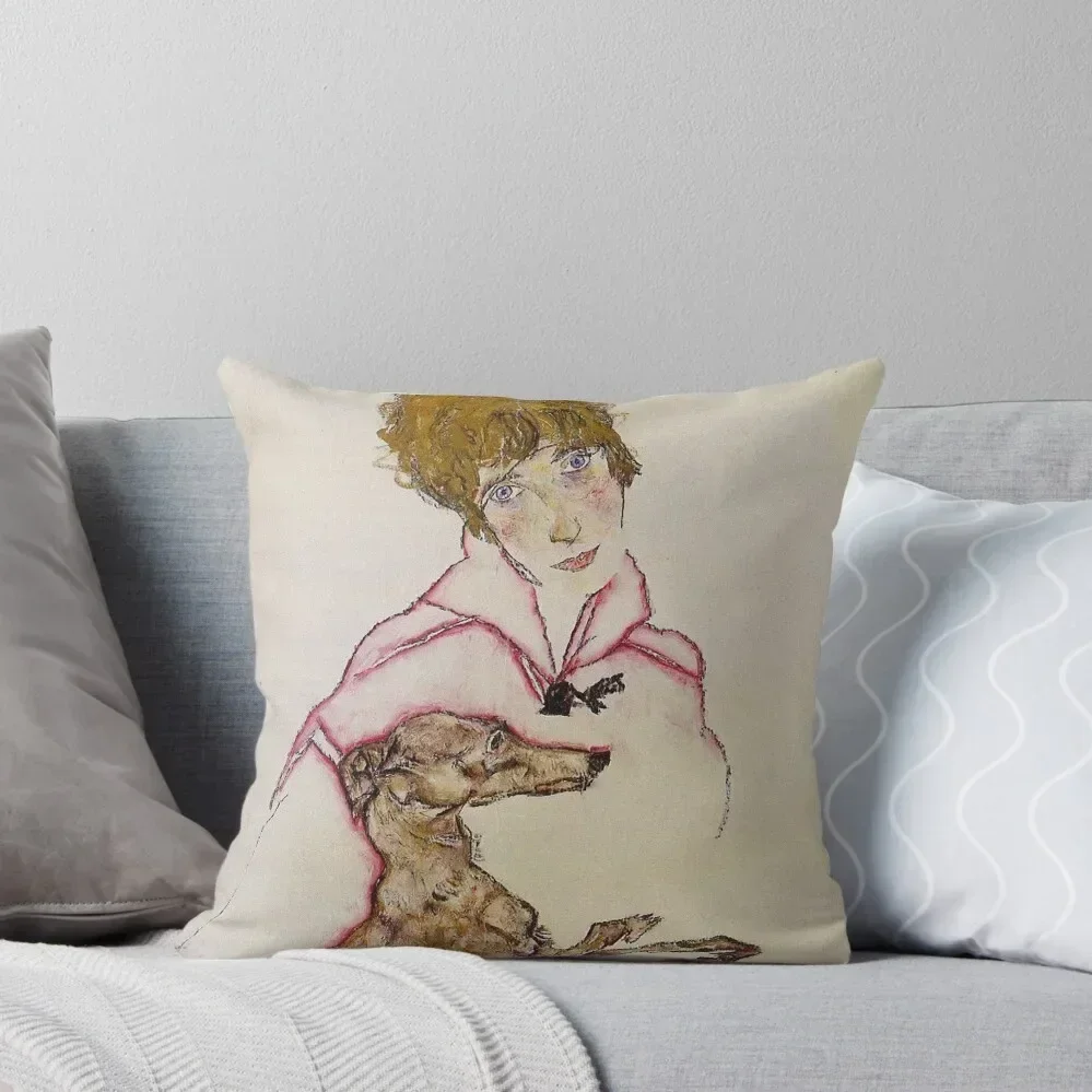 Egon Schiele - Woman With Greyhound Edith Schiele 1916 Throw Pillow Sofa Cushions luxury sofa pillows Pillowcase Anime pillow