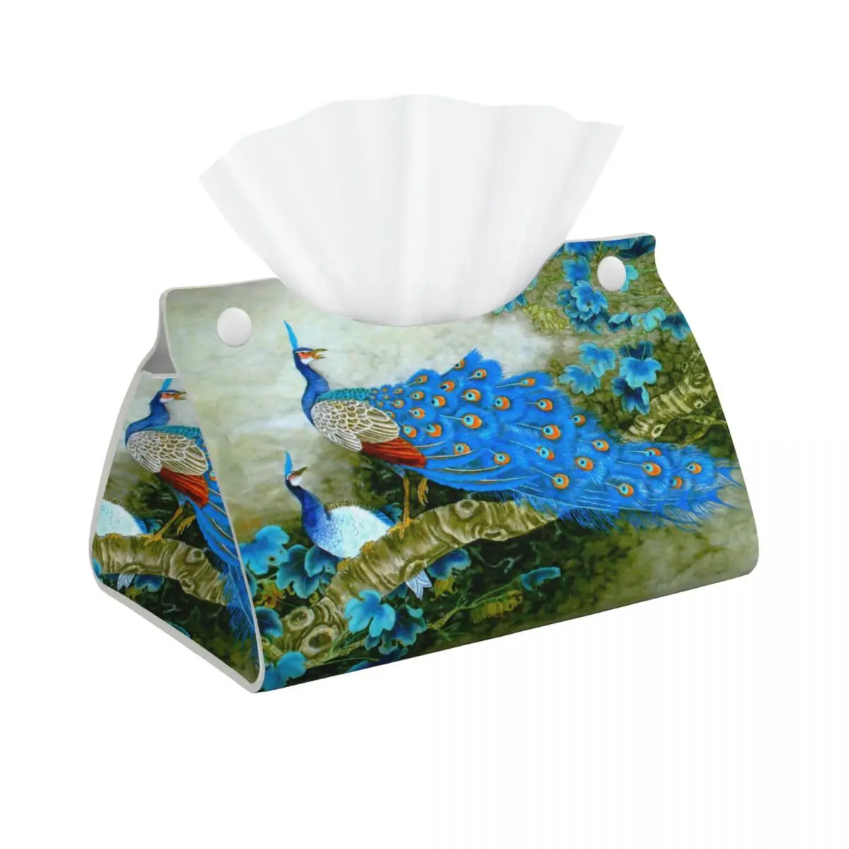 Custom Peacock Cute And Beautiful Tissue Box Cover Rectangular PU Leather Feather Animal Facial Tissues Holder for Car