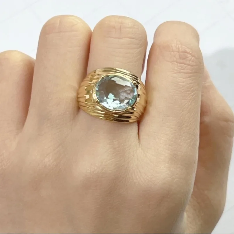 

Huaya Women's Light Luxury Flowing Luster Gold Color Piping Rings Oval Translucent Zircon Ring Personality Accessories