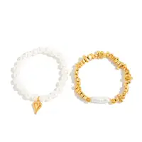 Bracelet élégant en Imitation de perles pour femmes, style bohème, corde élastique, chaîne, avec pendentif en forme de cœur, bijoux cadeau, 2 pièces/ensemble 4