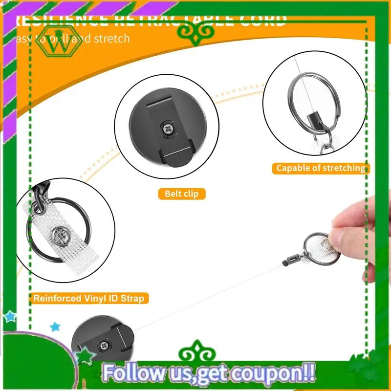 

Reliable-2 Pack Heavy Duty Retractable Badge Holder Reels, Metal ID Badge Holder With Belt Clip Key Ring For Name Card Keychain