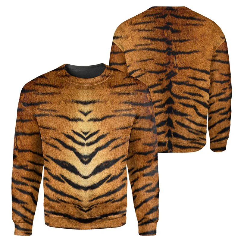 3D Print Animal Skin Pattern Sweatshirt For Men Tiger Zebra Giraffe Graphics Pullovers Casual Round Neck Long Sleeve Hoodies