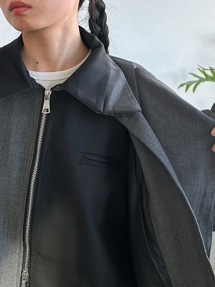 YERMORA رمادي غير النظامية تقسم جاكيت زيبرا للنساء التلبيب كم طويل فضفاض معطف جديد موضة المد ربيع الخريف 2025 #5