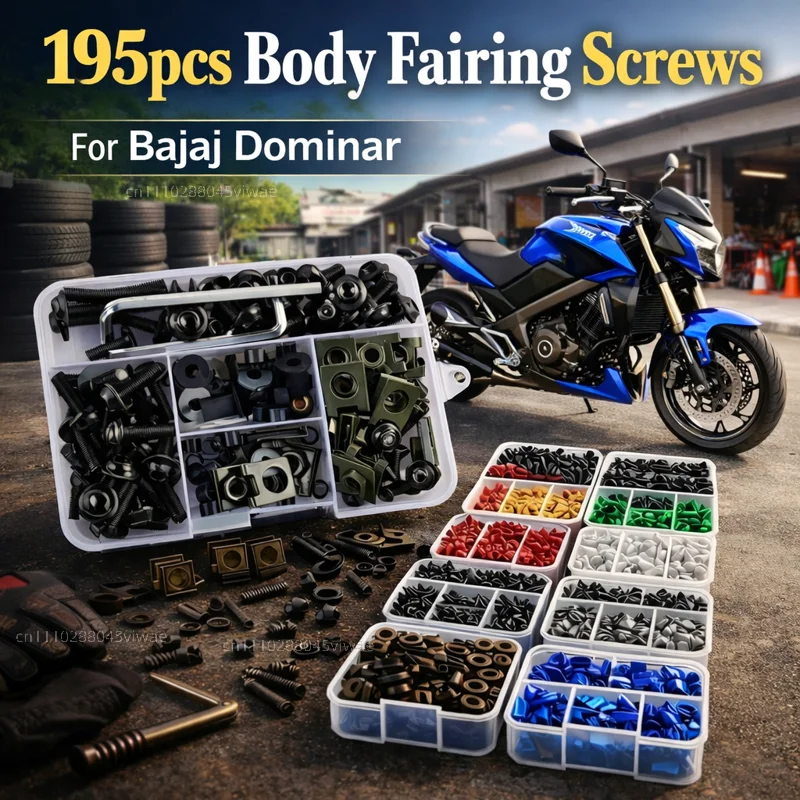 

195pcs Motorcycle Fairing Bolts Body Screws Nuts For Bajaj Dominar 250 400 Dominar400 Dominar250 Kit Aluminum CNC Fasteners Set