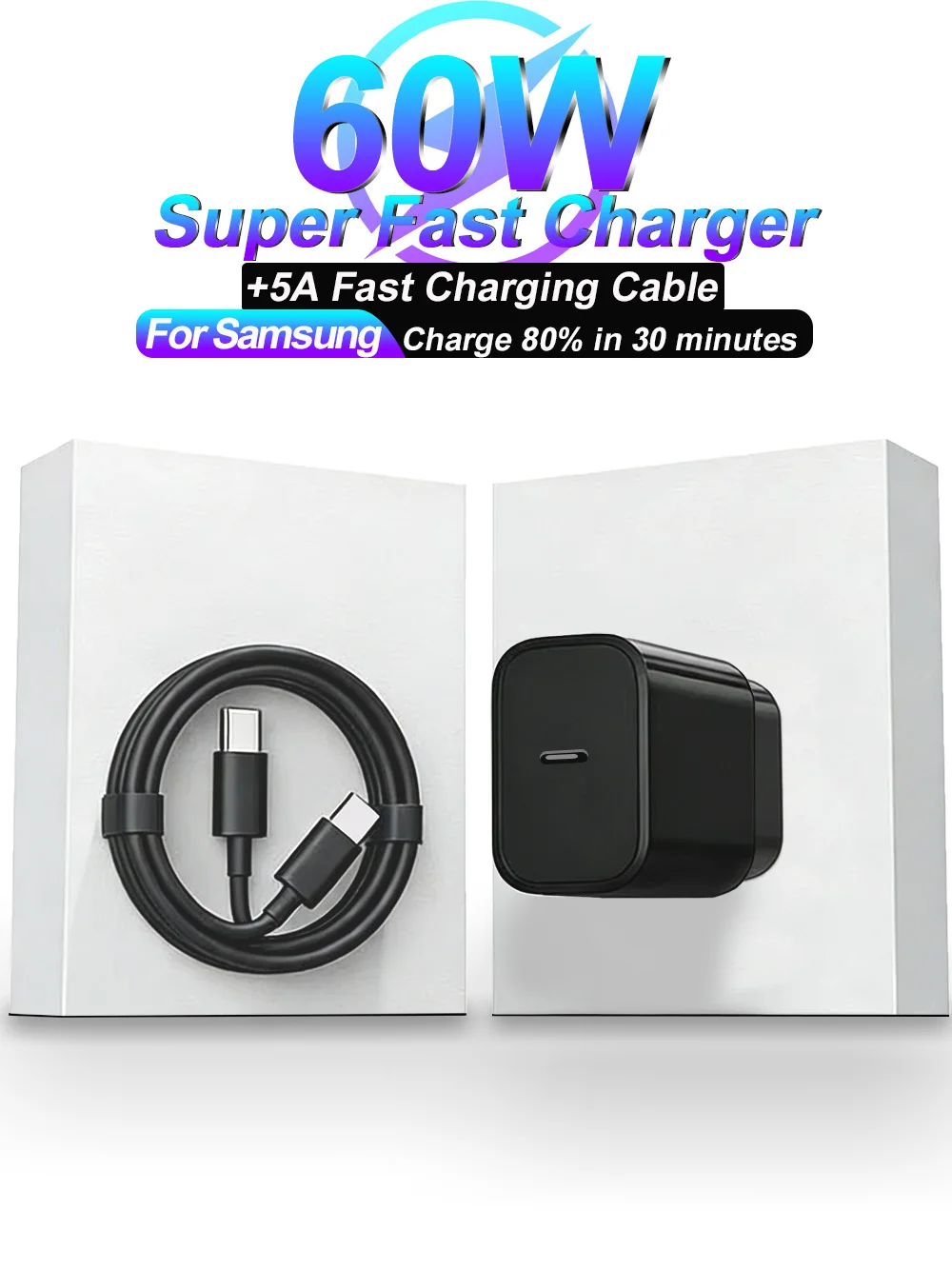 Ładowarka Dla Samsung 60W Super Fast Charger do Dla Samsung Galaxy S26 S25 S24 S23 S22 S21 Ultra, kabel USB 5A do szybkiego ładowania, adapter z wtyczką EU — zdjęcie produktu 7