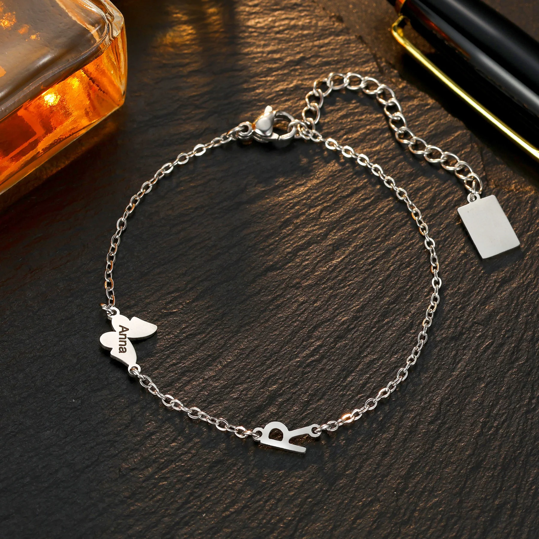 Lobster Clasp Silver - Dainty Silver Butterfly Bracelet Custom Name