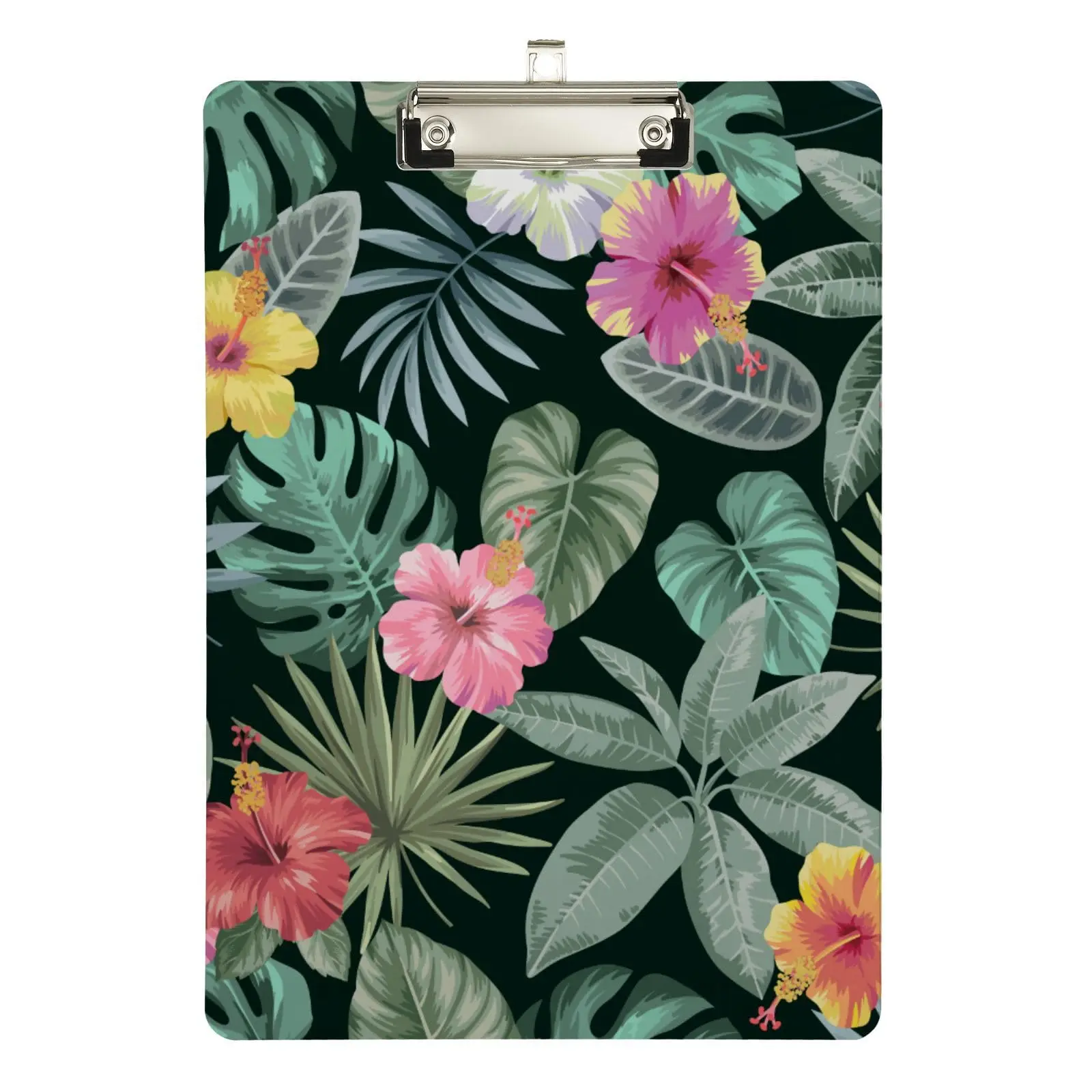 Leaves Acrylic Clipboard Plant Pattern Writing Board with Stainless Steel Clip for Office Supplies School Clipboard Folder